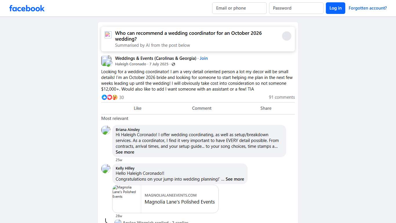 Weddings & Events (Carolinas & Georgia) | Looking for a wedding coordinator | Facebook